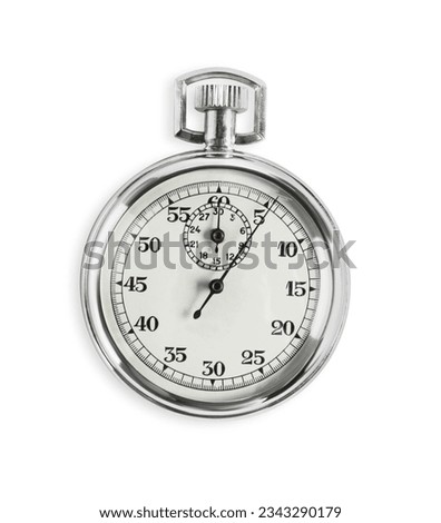Vintage timer isolated on white, top view. Measuring tool