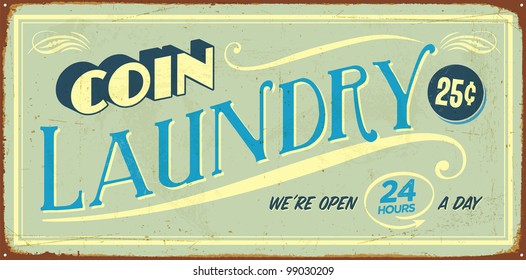 Vintage tin sign - Coin Laundry - Raster version