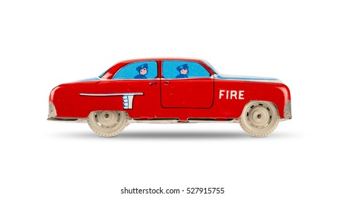 Vintage Tin Toy Car On White Background