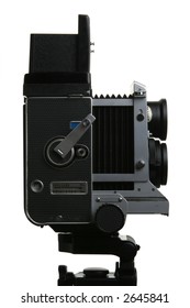 Vintage TLR medium format camera camera, Side view, on white