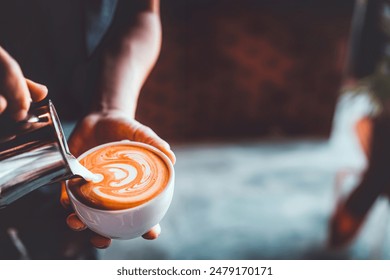 vintage tone of barista pour milk to making latte art coffee at cafe or coffe shop	 - Powered by Shutterstock