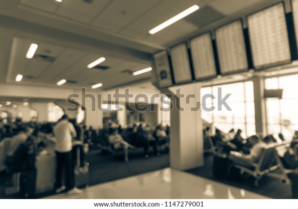 Vintage Tone Blurred Passengers Airport Terminal Stock Photo Edit