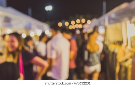 Vintage Tone Image Of Night Festival On Street Blurred Background With Bokeh