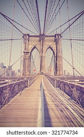 Vintage Toned Photo Of The Brooklyn Bridge, NYC, USA.