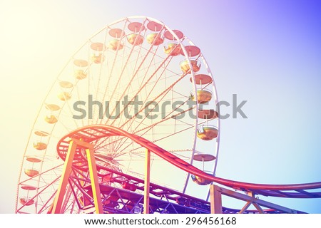 Vintage toned picture of an amusement park. ストックフォト © 