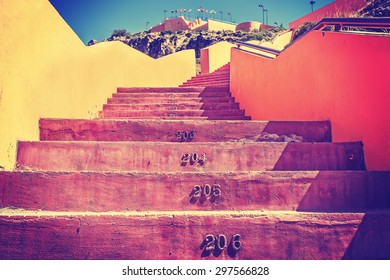 Vintage Toned Stairs With Numbers, Countdown Concept.