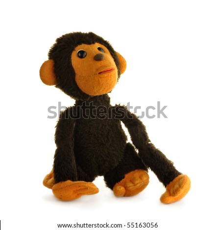 Vintage toy - monkey, isolated on white background