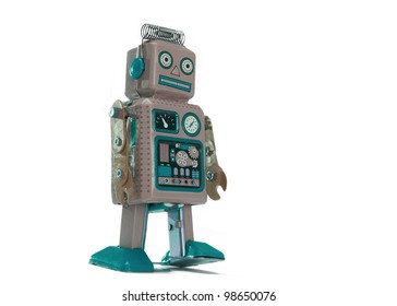 Vintage Toy Robot Isolated On White Background