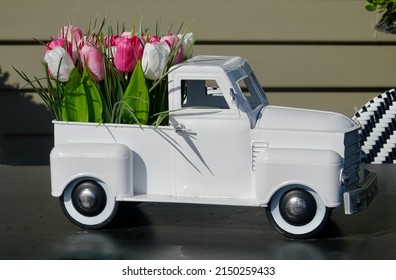 Vintage Toy Truck With A Bed Full Of Tulips