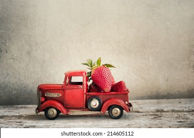 Vintage Toy Truck With Strawberries