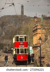 A Vintage Tram At The National Tramway Museum,Crich,Derbyshire,UK.taken 05/04/2015