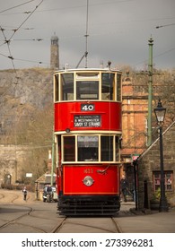 A Vintage Tram At The National Tramway Museum,Crich,Derbyshire,UK.taken 05/04/2015