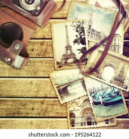 Vintage Travel Background With Old Photo.