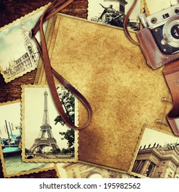 Vintage Travel Background With Old Photo.  