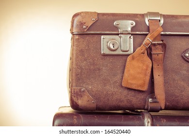 Vintage Travel Case With Leather Tag For Background