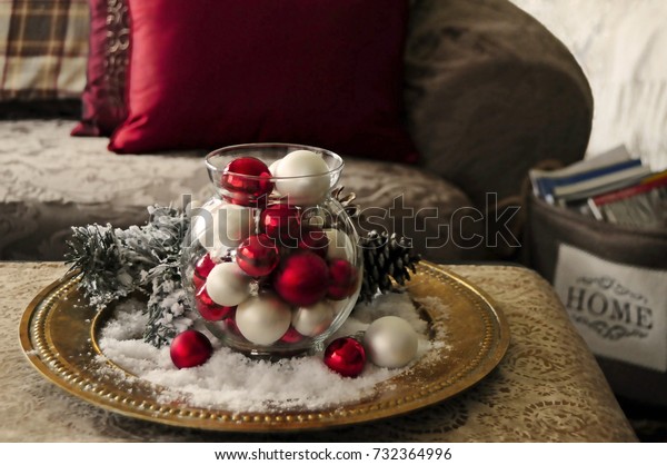 Vintage Tray Glass Vase Filled Red Stock Photo Edit Now 732364996