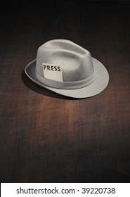 Vintage Trilby Hat With A Press Card