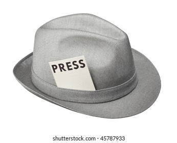 Vintage Trilby Hat With Press Pass Isolated On White