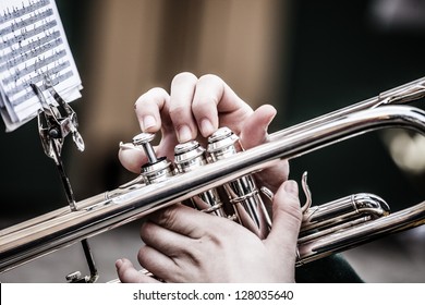 Vintage Trombones Playing In A Big Band.