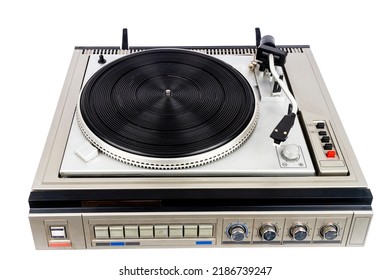 Vintage Turntable Record Player Isolated On White Background.