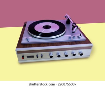 Vintage turntable vinyl record player from 70s. - Shutterstock ID 2208755387