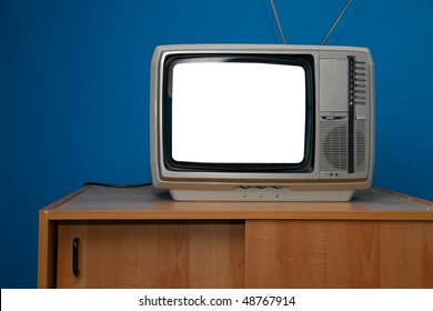 Vintage TV Set With Blank White Screen