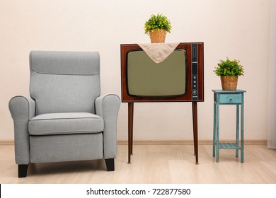 Vintage TV Set In Living Room