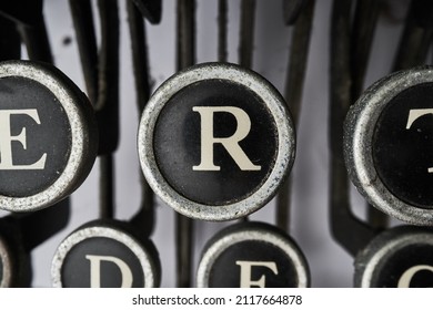 Vintage Type Writer Keys On White Background          