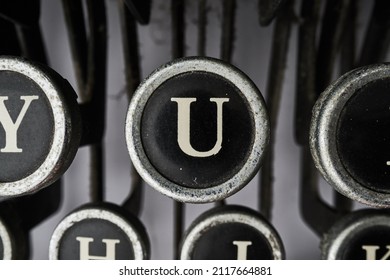 Vintage Type Writer Keys On White Background          