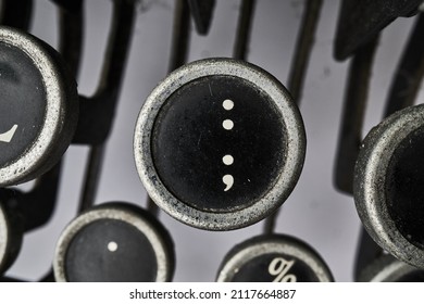 Vintage Type Writer Keys On White Background          