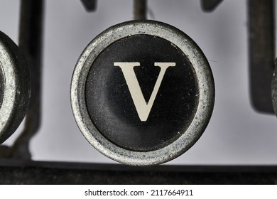 Vintage Type Writer Keys On White Background          