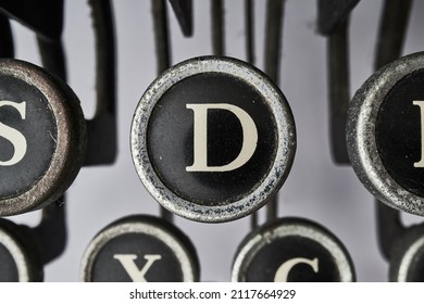 Vintage Type Writer Keys On White Background          