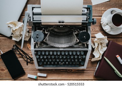 Vintage Type Writing Machine. View From Above