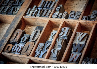 vintage typescript for letterpress - shallow depth of field - Shutterstock ID 605340206
