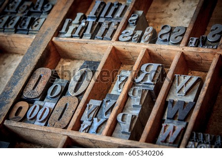 vintage typescript for letterpress - shallow depth of field