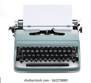 vintage typewriter with blank paper to write text, isolated