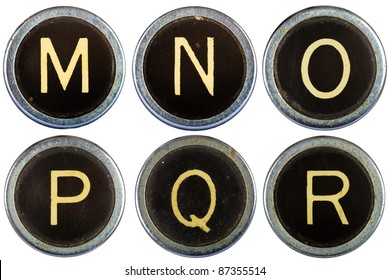 Vintage Typewriter Letters MNOPQR Isolated On White