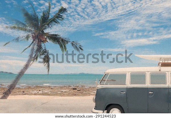 Vintage Van Beach Surfboard On Roofvintage Stock Photo (Edit Now) 291244523