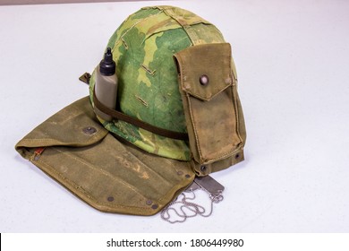 Vintage Vietnam Vet Camouflage Helmet & Ammo Pouch