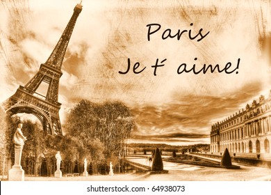 Vintage view of Paris. Grunge background - Shutterstock ID 64938073