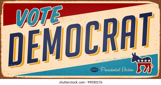 Vintage Vote Democrat Metal Sign - Raster Version