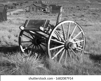 Vintage Wagon In Field In Black And White