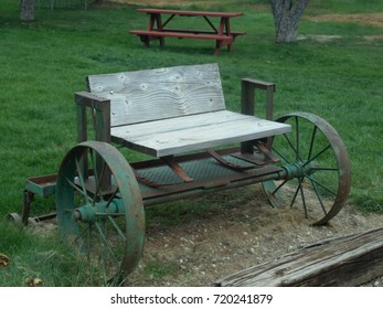 Vintage Wagon Seat In A Park In Apple Hill, California.