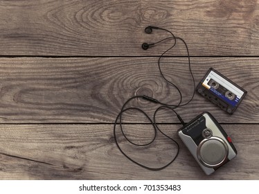 Vintage Walkman Cassette Player With Earbuds And Tape Cassette