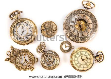 Vintage Watch Collection Isolated On White Background