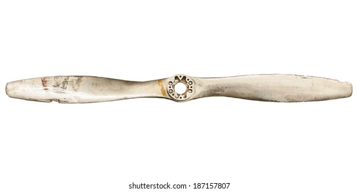 Vintage weathered airplane propeller isolated on a white background