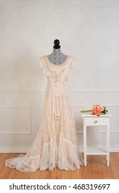 Vintage Wedding Dress With Rose Bouquet