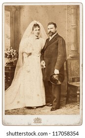 Vintage Wedding Photo. Just Married Couple Circa 1900. Nostalgic Picture