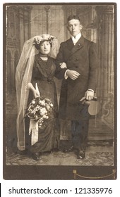 Vintage Wedding Photo. Just Married Couple Circa 1910. Nostalgic Picture