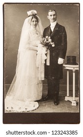 Vintage Wedding Photo. Just Married Couple Circa 1910. Nostalgic Picture